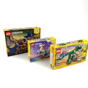 Lego Creator Lot of 3 Sets 31140 Magical Unicorn 31058 Mighty Dinosaurs‎ Damaged